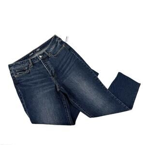 Old Navy O.G. Straight Blue Jeans Women's Size 12 High Rise Raw Hem Dark Wash